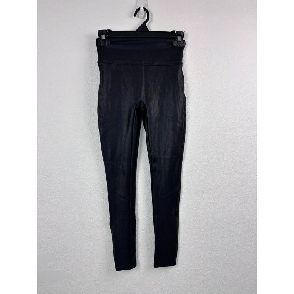 Spanx women's large black faux leather leggings mid rise‎ 7/8 length